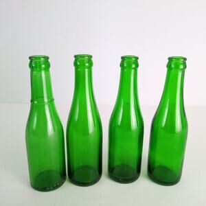 Set of 4 Vtg 1950s Green Soda Bottles, Nehi Chattanooga Owens-Illinois Glass Co
